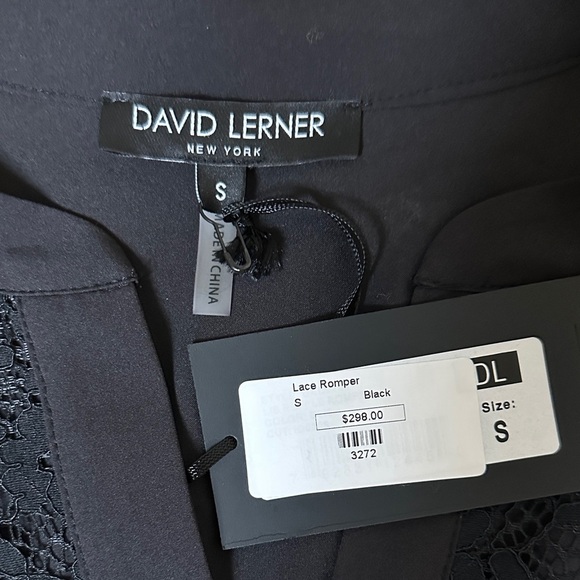 David Lerner Black Lace Long Sleeve Romper Dressy Night Out One-Piece Size S NWT - Picture 2 of 7